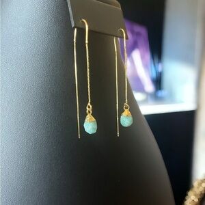Raw Amazonite Gold Threader Earrings